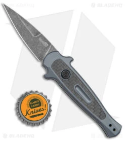 Kershaw Launch 12 Mini Stiletto Automatic Knife Gray/CF (2.5" Black Stonewash) -Kershaw Store Kershaw 12 Launch 12 Mini Stiletto Auto Gray CF Black SW BHQ 147367 jr bottlecap