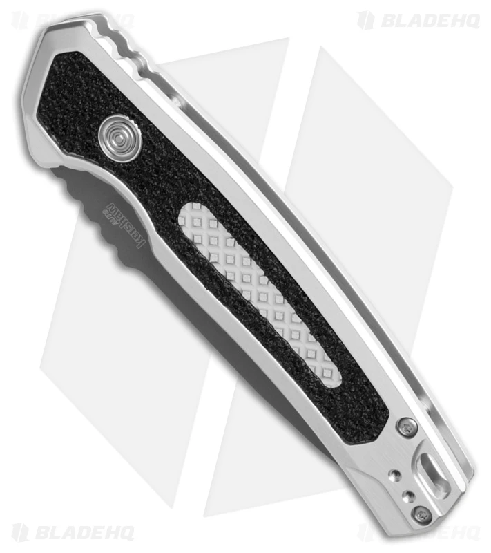 Kershaw Auto Launch 16 Button Lock Knife Raw Aluminum/Black Inserts (3.45" Gray) 4 Kershaw Auto Launch 16 Button Lock Knife Raw Aluminum/Black Inserts (3.45" Gray) - Image 2