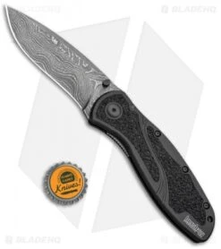 Kershaw Blur Assisted Opening Knife Black Aluminum (3.375" Damascus) 1670BLKDAM -Kershaw Store Kershaw Blur Assisted Opening Knife Black Aluminum Damascus 1670BLKDAM BHQ 107879 kp bottlecap jr