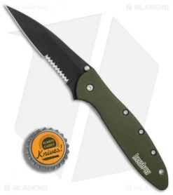 Kershaw Leek Assisted Opening Knife OD Green (3" Black Serr) 1660OLBLKST -Kershaw Store Kershaw Leek OD Green black serr BHQ 77342 er bottlecap 2