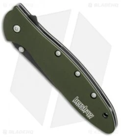 Kershaw Leek Assisted Opening Knife OD Green (3" Black Serr) 1660OLBLKST -Kershaw Store Kershaw Leek OD Green black serr BHQ 77342 er spine 2