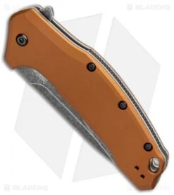 Kershaw Link Drop Point Knife Flat Dark Earth Aluminum (3.25" BlackWash) -Kershaw Store Kershaw Link Assisted SW Plain FDE Handle 1776BRZBW BHQ 85193 jr side