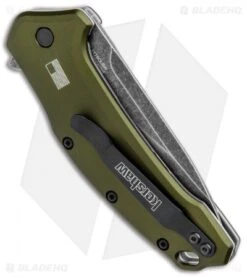 Kershaw Link Drop Point Knife OD Green Aluminum (3.25" BlackWash) -Kershaw Store Kershaw Link DP OD Green Aluminum BlackWash 1776OLBW BHQ 92312 jr side