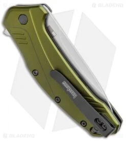 Kershaw Link 20CV Drop Point Knife Olive Al (3.25" Stonewash) 1776OLSW -Kershaw Store Kershaw Link DP Olive Aluminum SW 1776OLSW BHQ 105987 jr side 2