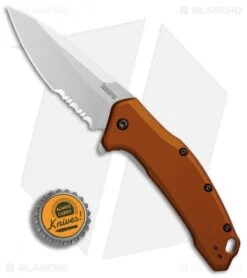 Kershaw Link Drop Point Knife Flat Dark Earth Aluminum (3.25" Stonewash Serr) -Kershaw Store Kershaw Link Drop Point Flat Dark Earth Aluminum SW Serr BHQ 85192 er bottlecap